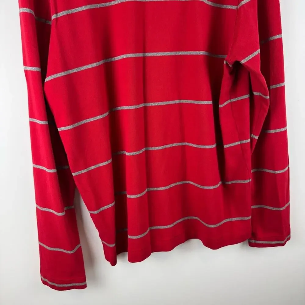 Banana Republic Men's Red Striped Quarter Zip Sweater ~ Large